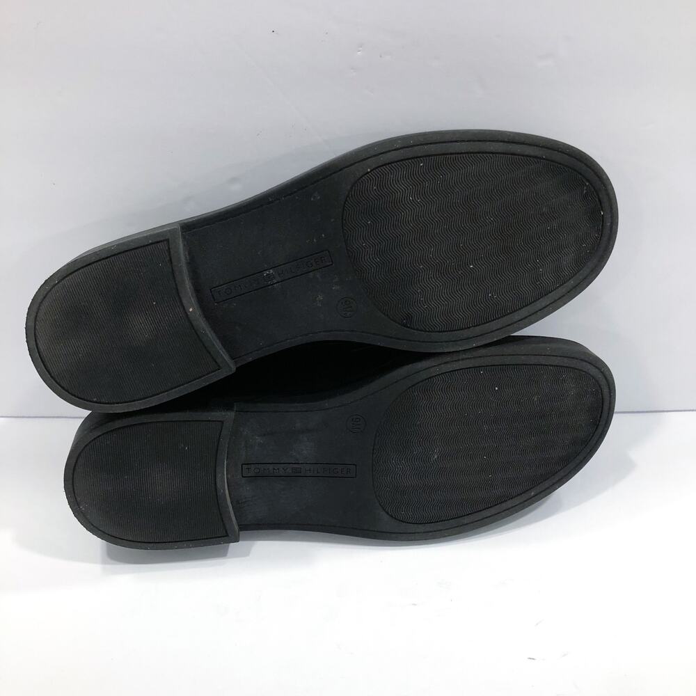 Tommy Hilfiger Terina Black Loafers Gold Chain Logo Flats - Picture 8 of 10